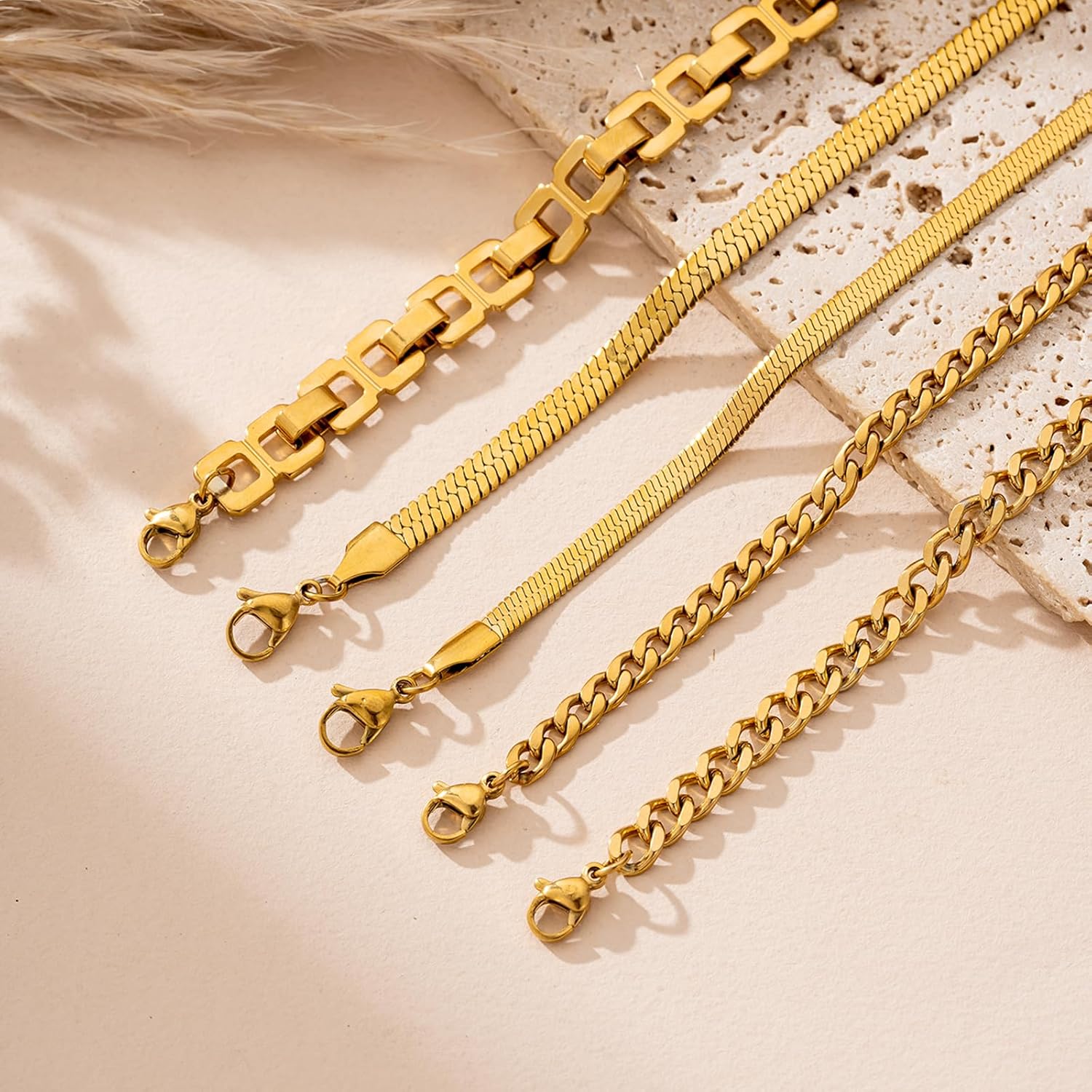 Gold Bangle for Women,14K Gold Dainty Bracelet Set Thin Stackable Trendy Cuban Link Paperclip Chain Bracelet Pack Fashion Summer Jewelry Gifts - Image 5