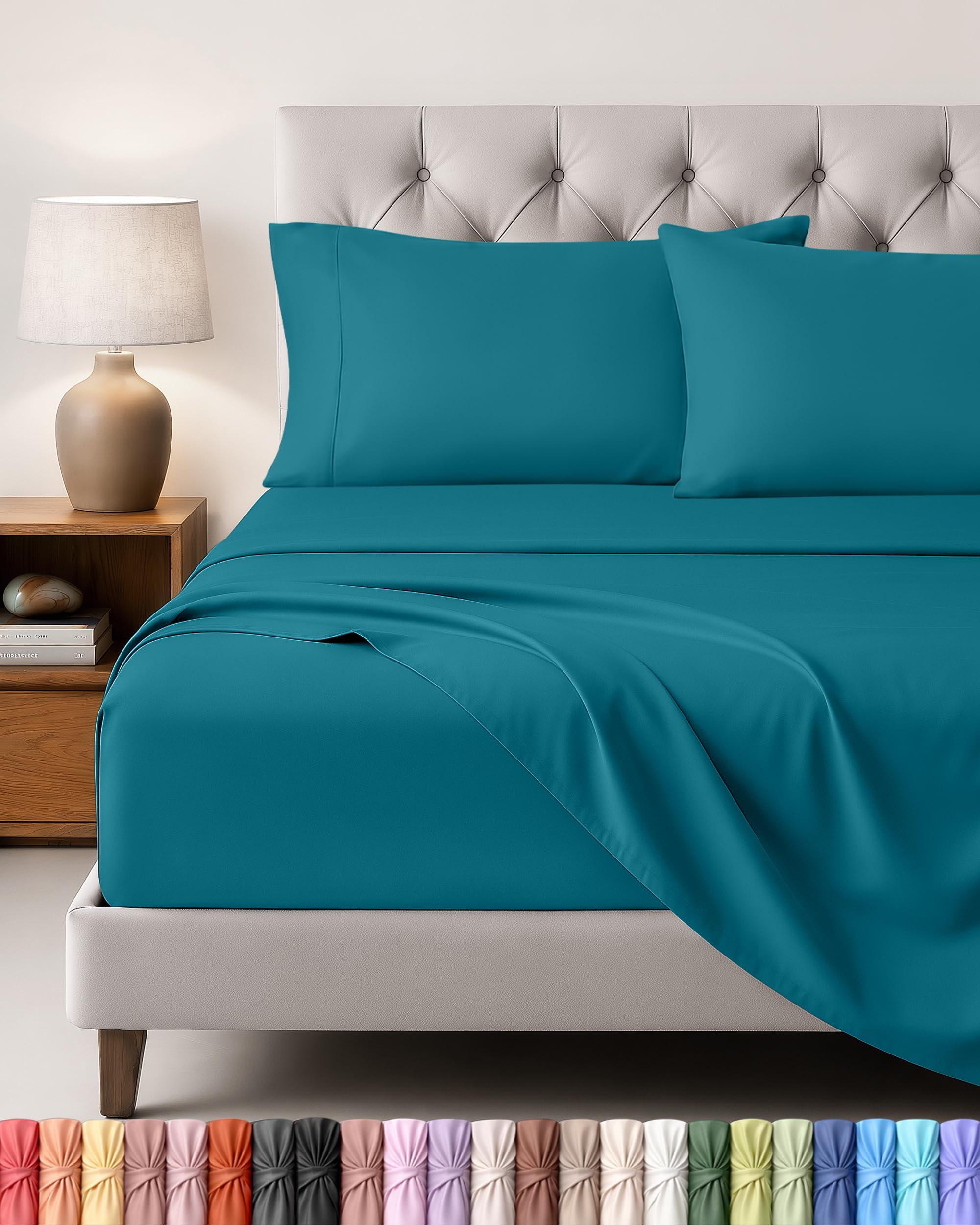 Utopia Bedding Set Lenzuola Letto 4 Pezzi, 135x190cm, Blu Denim | Lenzuolo con Angoli, Lenzuolo Piatto e 2 Federe 50x75 - Una Piazza e Mezza - Oeko-Tex Certificato - Poliestre di Microfibra