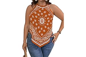 Womens Plus Size Halter Tops Bandana Tank Top Tie Back Shirts Boho...