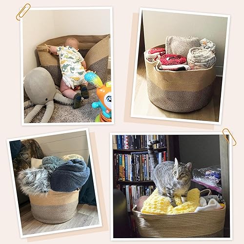 Miniatura 6 de INDRESSME - Canastas tejidas extragrandes para almacenamiento, canasta para mantas de 21.7 x 13.8 pulgadas, sala de estar, mimbre para organizar