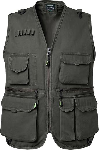 Men's Multi Pocket Fishing Vest Cotton Utility Vest Lightweight Summer Gilet Safari Work Photography Travel Gilet