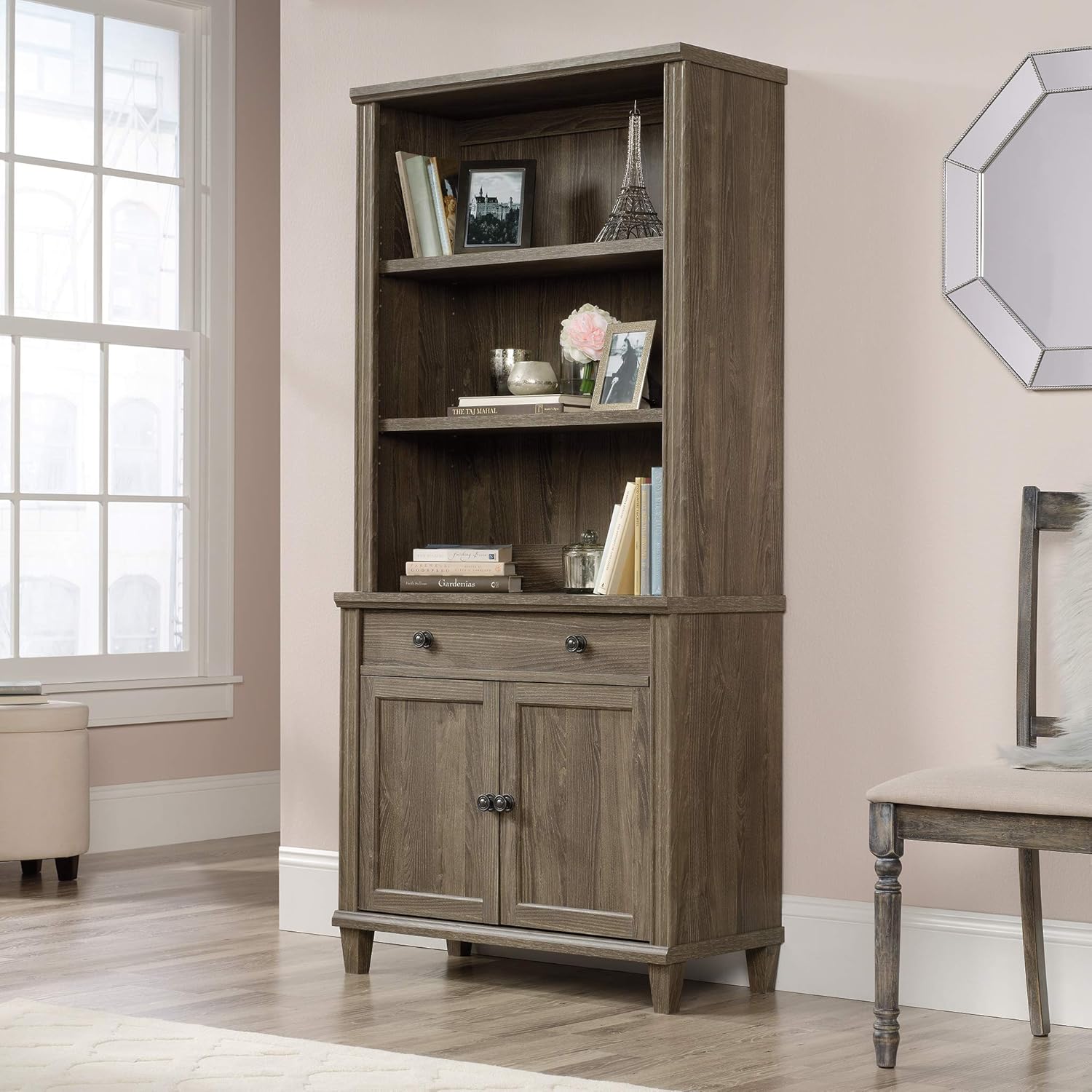Emery Oak Finish Adjustable Office Library Base with Storage