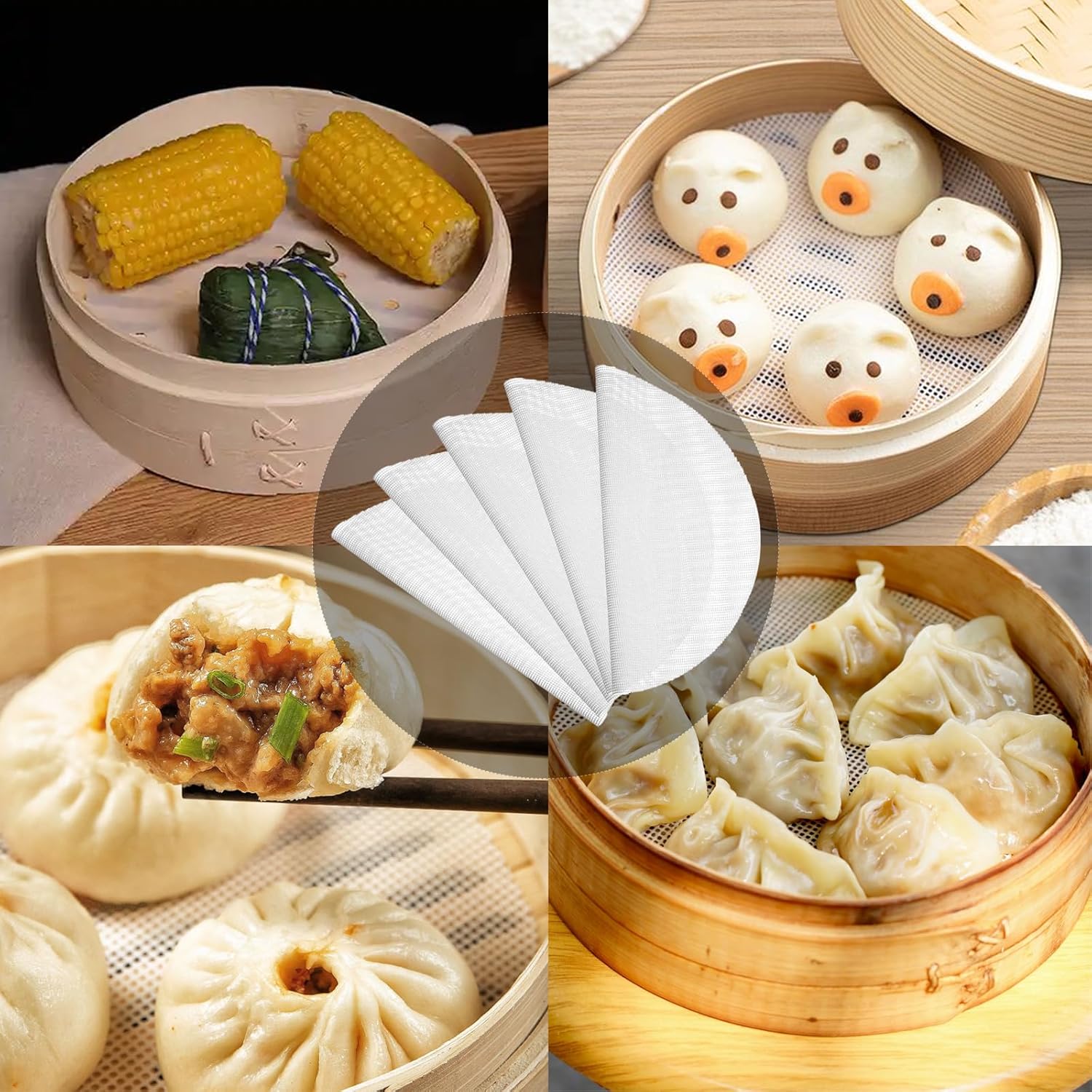 10Pcs 10 inch Silicone Steamer Liners, Non-stick Bamboo Steamer Liner Mesh Mat, Reusable Round Silicone Liners Pad for Home Kitchen Cooking Dim Sum dumpling - Image 4