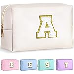 TOPEAST Preppy Makeup Bag, Small Cosmetic Travel Bags for Women, PU Leather Waterproof Toiletry Bag with Zipper, Personalized Birthday Gift for Women Girl, Preppy Gifts for Girl (White Y)