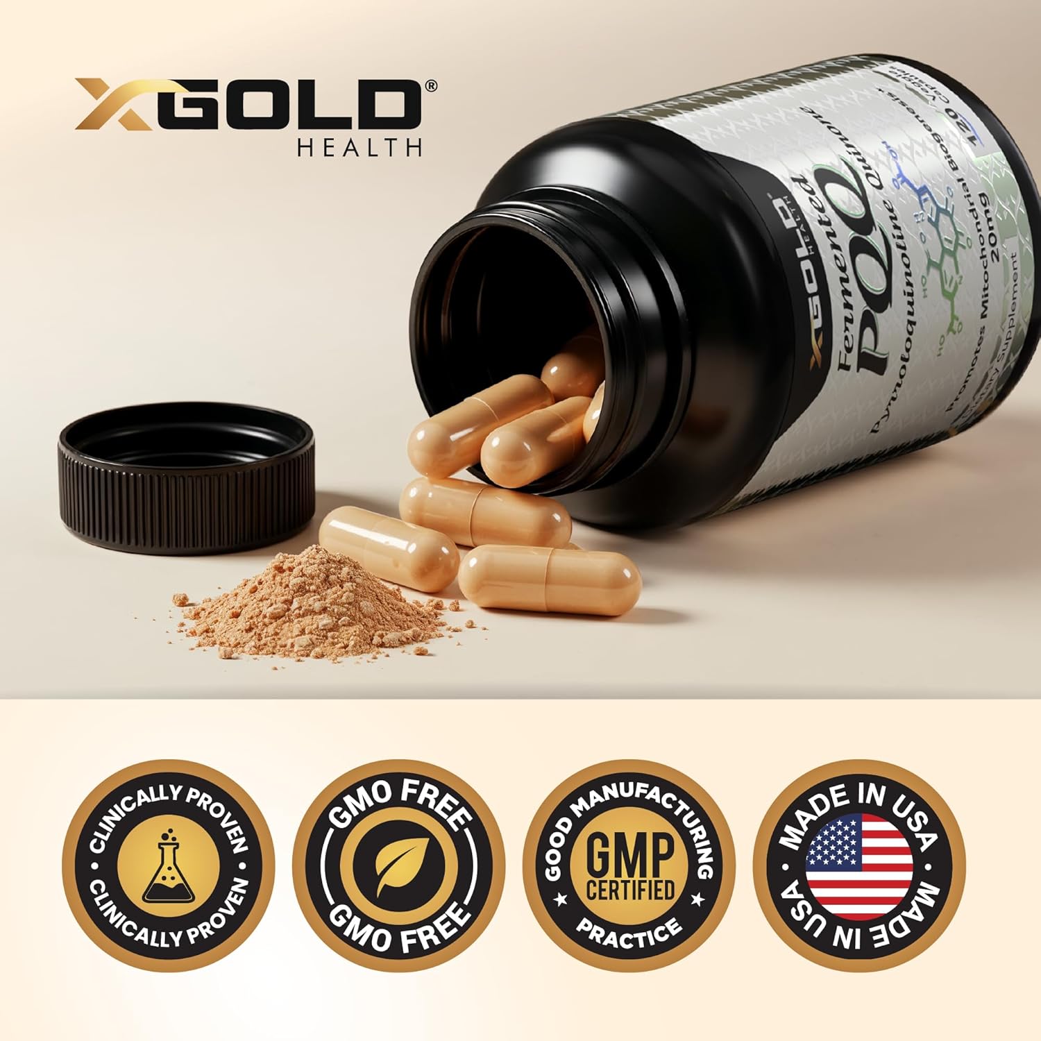 X Gold Health PQQ, pyrroloquinoline Quinone, 20 mg, Promotes The Growth of New Mitochondria, Gluten-Free, Non-GMO, Vegetarian, 120 Capsules - Image 6