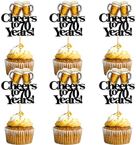 Miniatura 50 de Ercadio Paquete de 24 adornos para cupcakes de Cheers and Beers con taza de cerveza con purpurina para cupcakes, baby shower, cumpleaños, cervezas