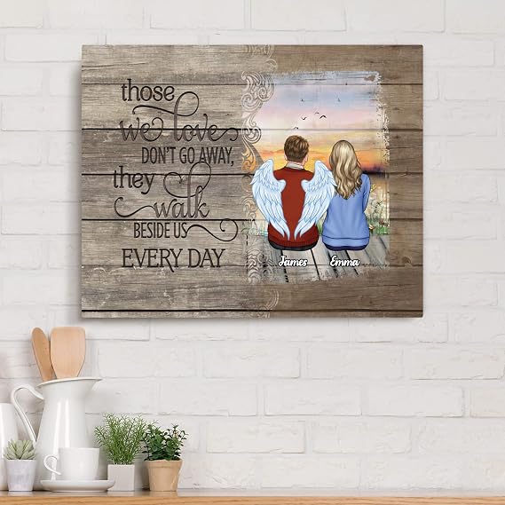 Gossby Personalized Memorial Canvas - Custom Angel Wings Loss Gift for Her | Sympathy Gift For Loss Of Loved One, Angel Wings Remembrance Art, Custom Name Photo Canvas, Bereavement Gift For Women
