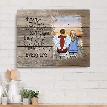 Gossby Personalized Memorial Canvas - Custom Angel Wings Loss Gift for Her | Sympathy Gift For Loss Of Loved One, Angel Wings Remembrance Art, Custom Name Photo Canvas, Bereavement Gift For Women