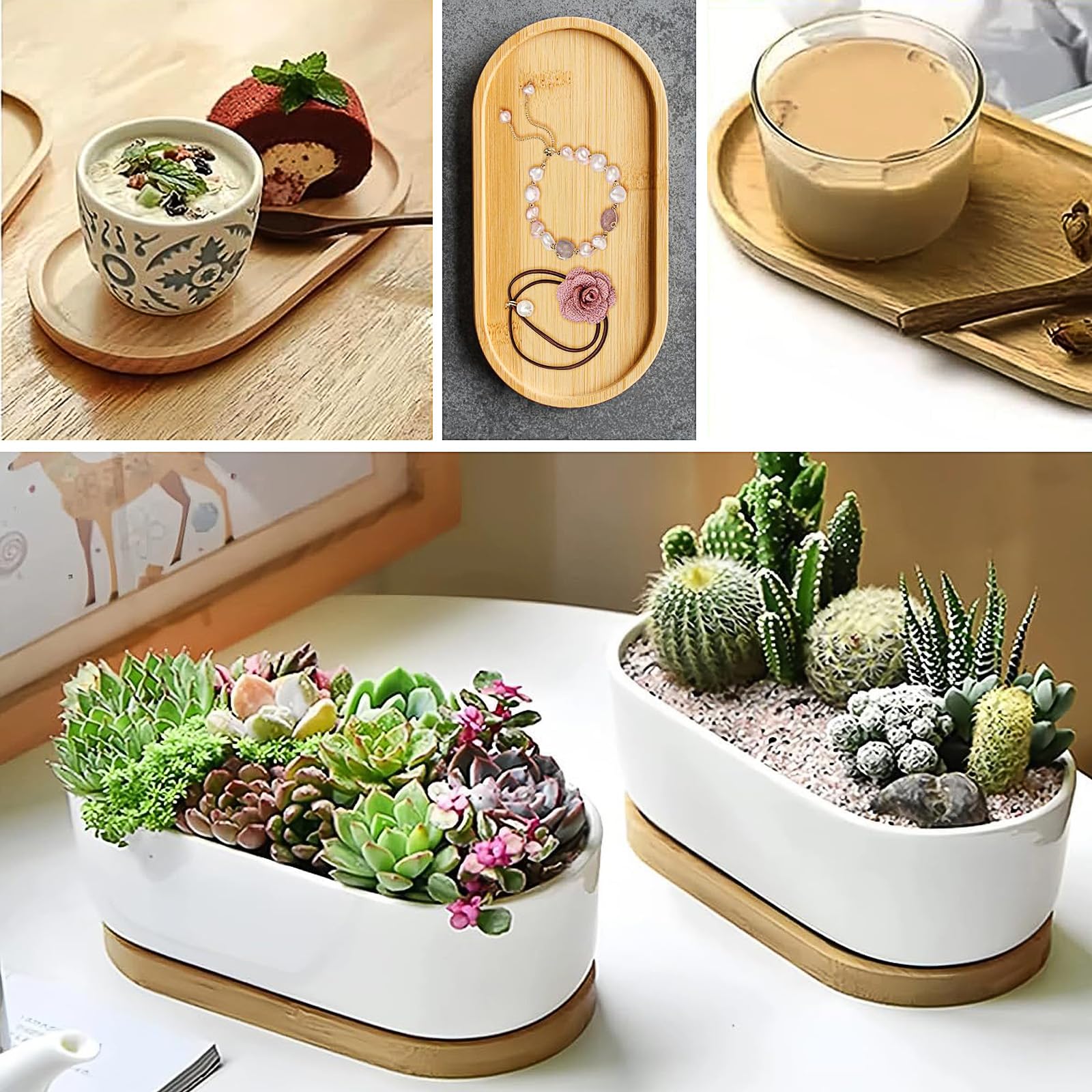 Plateaux Bambou Ovales - Lot De 2 - 17,5x9cm - Pour Cuisine Et Décoration