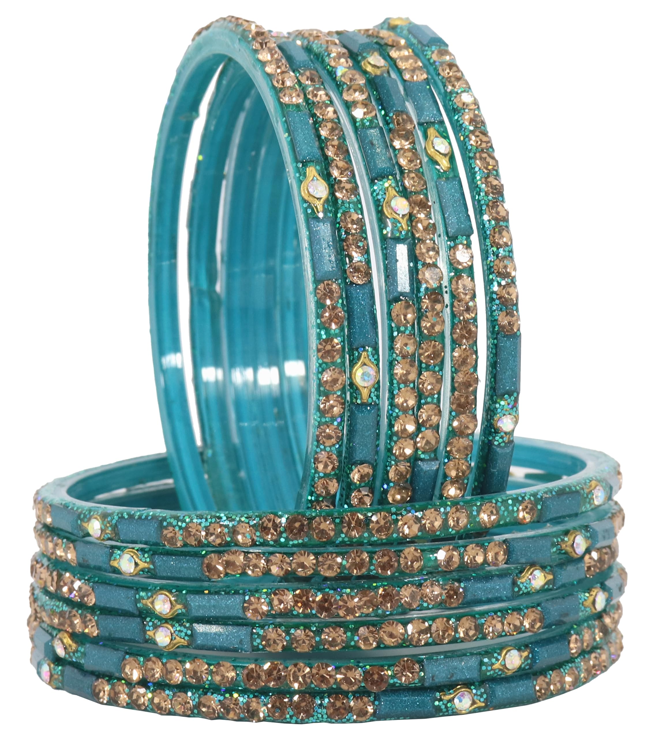 LAVAZZA Stylish Glass Bangles For Girls and Women | AD Diamond Bangles Kaanch ki Chudi Chudiyan | Fashion Bangle Bracelet | Green Colour Bangles 2.2 2.4 2.6 2.8 Size designer, (Radium-2.6)