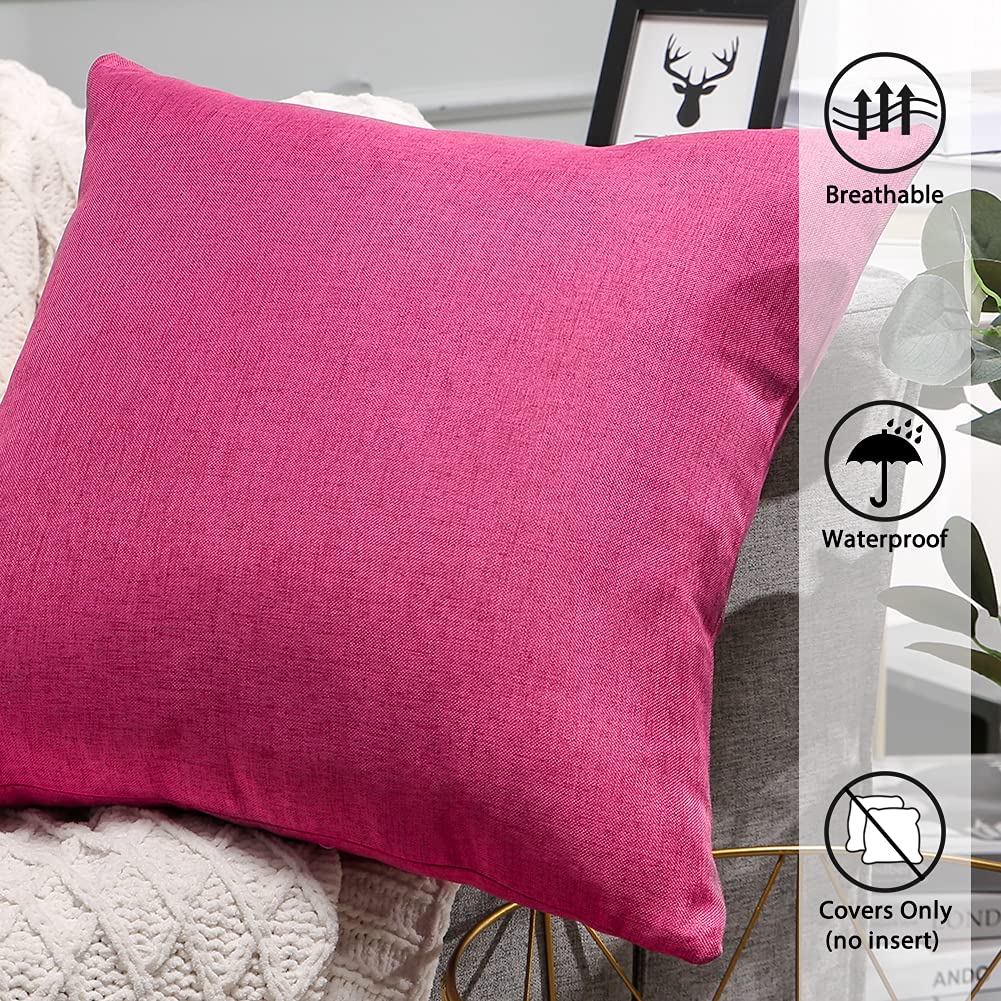 OTOSTAR Lot de 2 housses de coussin imperméables pour extérieur, 50 x 50 cm, housses de coussin carrées pour décoration de jardin, pour canapé, tente, banc, décoration d'intérieur (rose vif)
