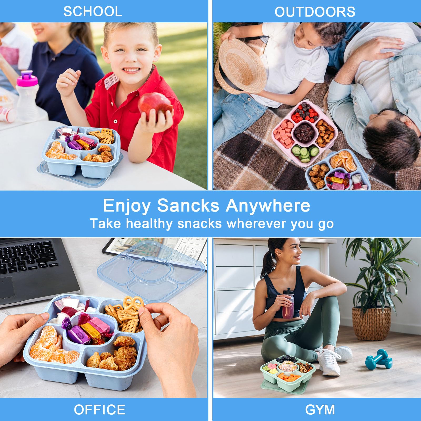 Caperci Reusable Snack Containers With 5 Compartments | BPA-Free Bento Lunch Boxes, Set Of 3 2 thumbnail image