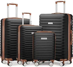 Lulusail LARVENDER Luggage Sets 4 Piece, Expandable(Only 24"&28") ABS Suitcase with 360° Spinner Wheels, Durable Luggage Sets Clearance Carry On Luggage Suitcase Set For Women Men, Black