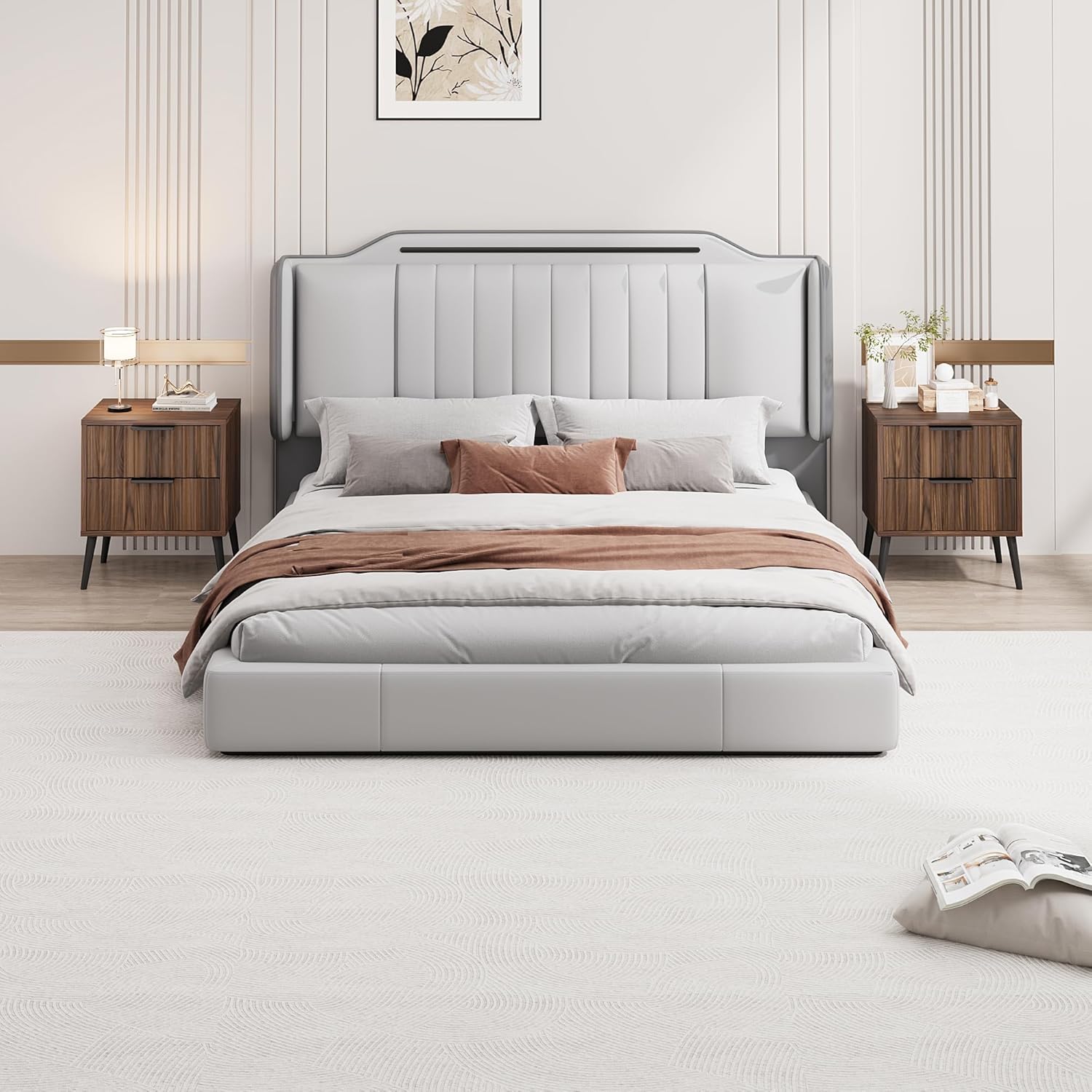 JOMEED Fluted Nightstand Set of 2 with 2 Drawers & Adjustable Shelf, Multi-use Bedside Table for Bedroom, 15.74" D x 17.71" W x 21.65" H, Walnut