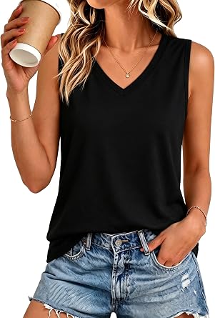 Womens Tank Tops Sleeveless V Neck Summer Tshirts Loose Fit Tunic Blouses | Rosemia Soft Lightweight Cotton Fabric, Graphic Floral Pattern, Loose Fit For Different Body Types, Easy to Match All Season