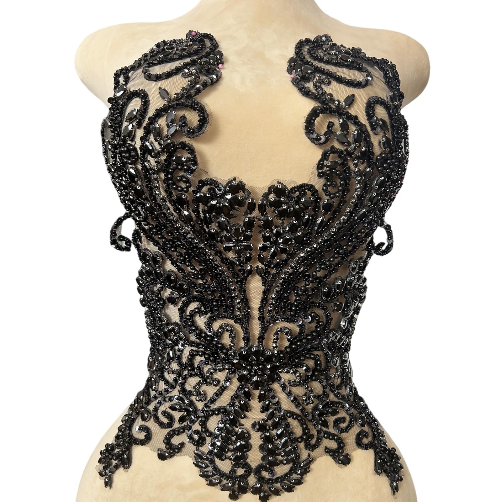 Amazon.com: YMALANIYAKAIYA Front Bodice Beaded Sewing Patches Patch  Appliques,with Loose Rhinestones Crystals Sew on Lace DIY for Clothing  Wedding Prom Dance Dresses (Black) : Arts, Crafts & Sewing