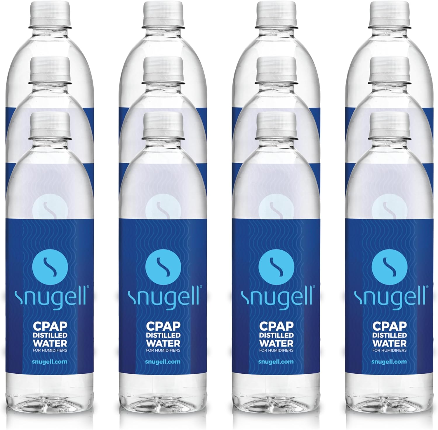 Snugell Bottled Distilled Water for CPAP Machines (12-Pack, 20 oz Each)  Ultra-Pure, BPA-Free, Travel-Friendly, and Convenient  Up to 24 Days Supply  Clean, Refreshing, Multi-Use  Made in The USA