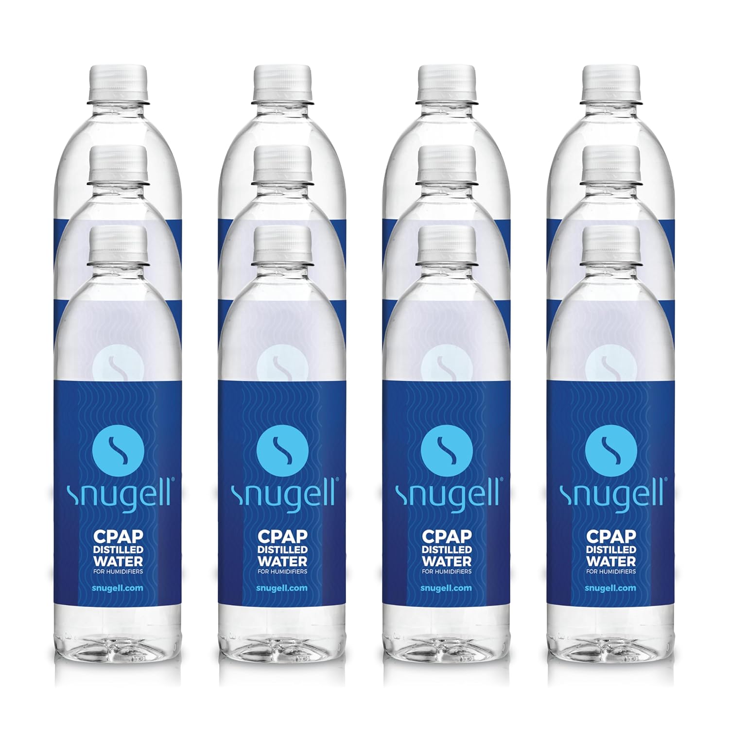 Snugell Bottled Distilled Water for CPAP Machines (12-Pack, 20 oz Each) – Ultra-Pure, BPA-Free, Travel-Friendly, and Convenient – Up to 24 Days Supply – Clean, Refreshing, Multi-Use – Made in the USA