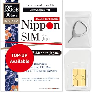 Japan SIM Card 90 Days Data Only | 135GB High-Speed 4G LTE | No Roaming Needed for Faster, Safer Access | Hotspot tethering Supported | Docomo Network | Made in Japan