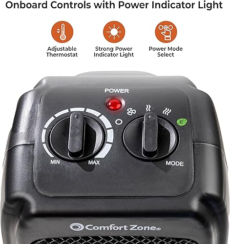 Miniatura 2 de Comfort Zone CZ442E - Calentador de cerámica personal de ahorro de energía, portátil de 1500 W con termostato ajustable, interruptor de inclinación
