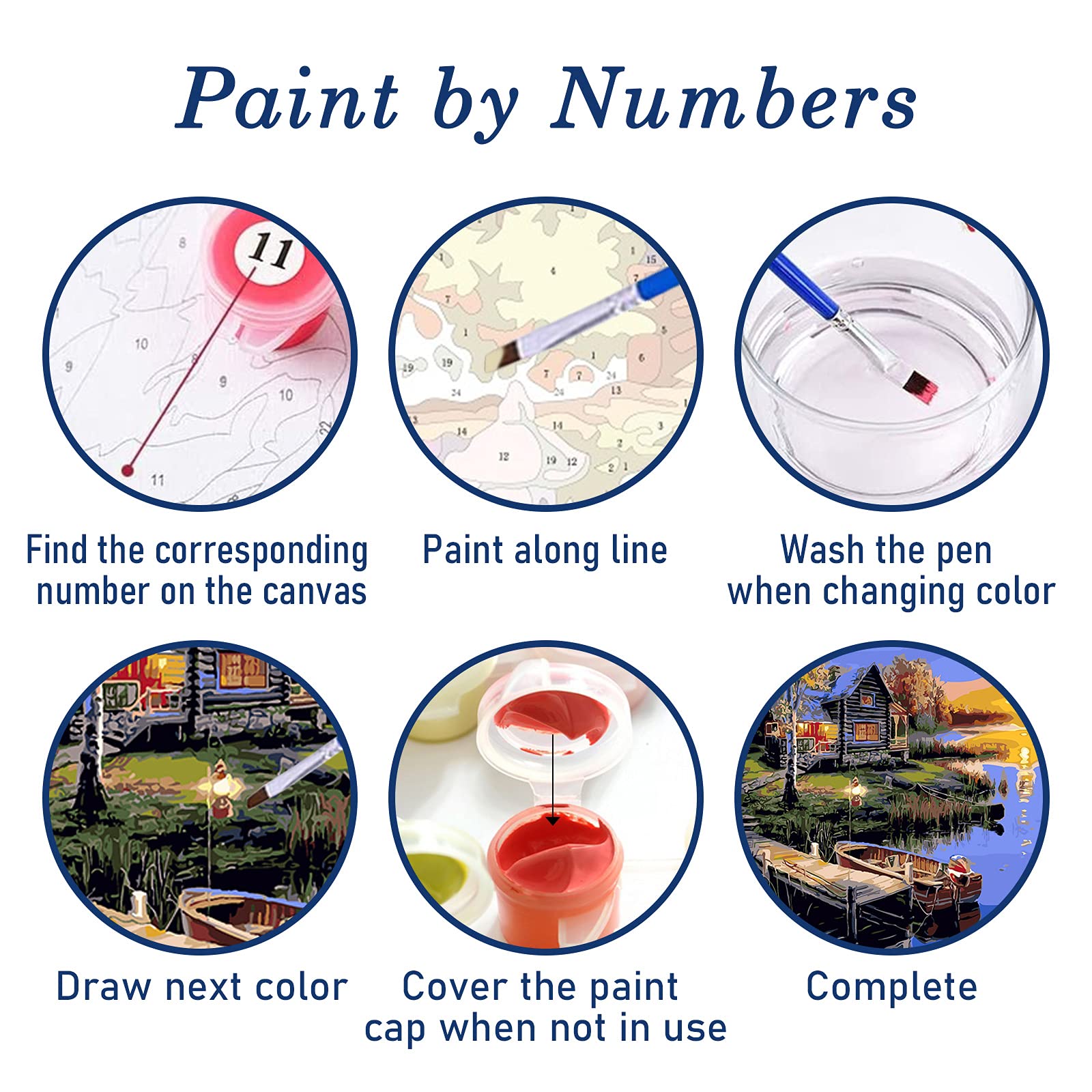 Pehciroe Pintura por números, adultos, principiantes, niños, manualidades, pintura al óleo, kit de pintura al óleo sobre lienzo con 3 pinceles para regalo, para decoración del hogar, 50 x 40 cm