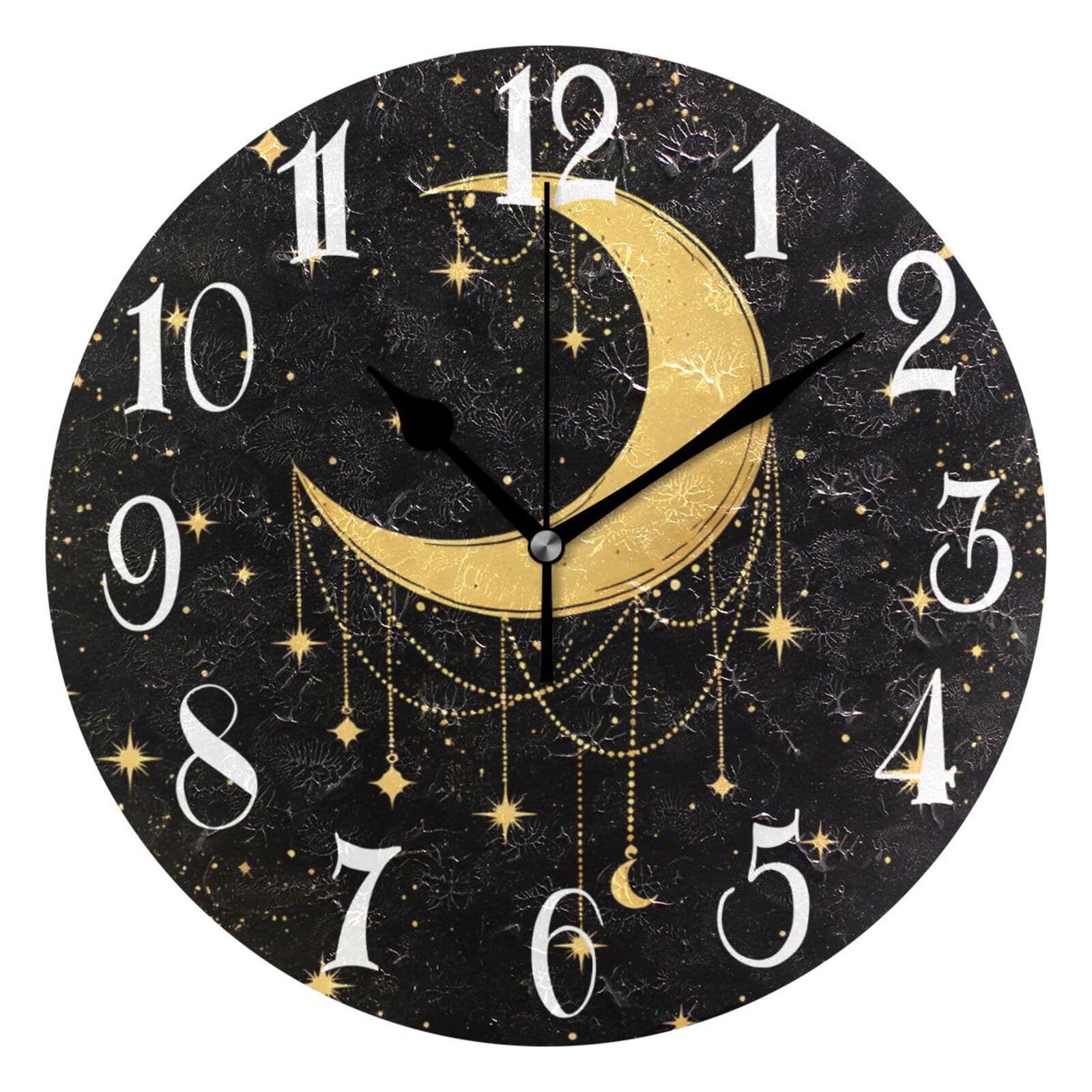 Horloge murale silencieuse à piles ALAZA motif lune décoration maison noire