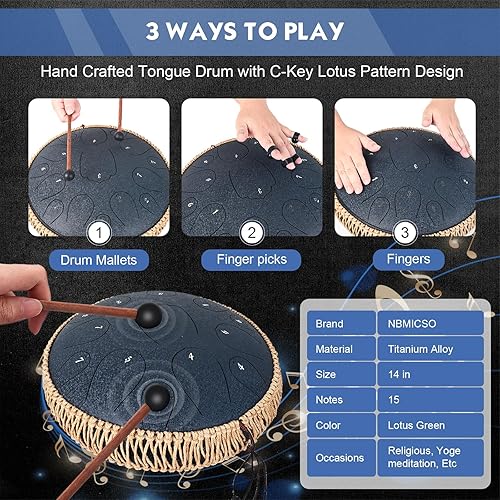 Miniatura 10 de NBMICSO Tambor de lengua de acero, 13 notas de 12 pulgadas, instrumento de percusión con tecla en C, tambor de mano con libro de música para