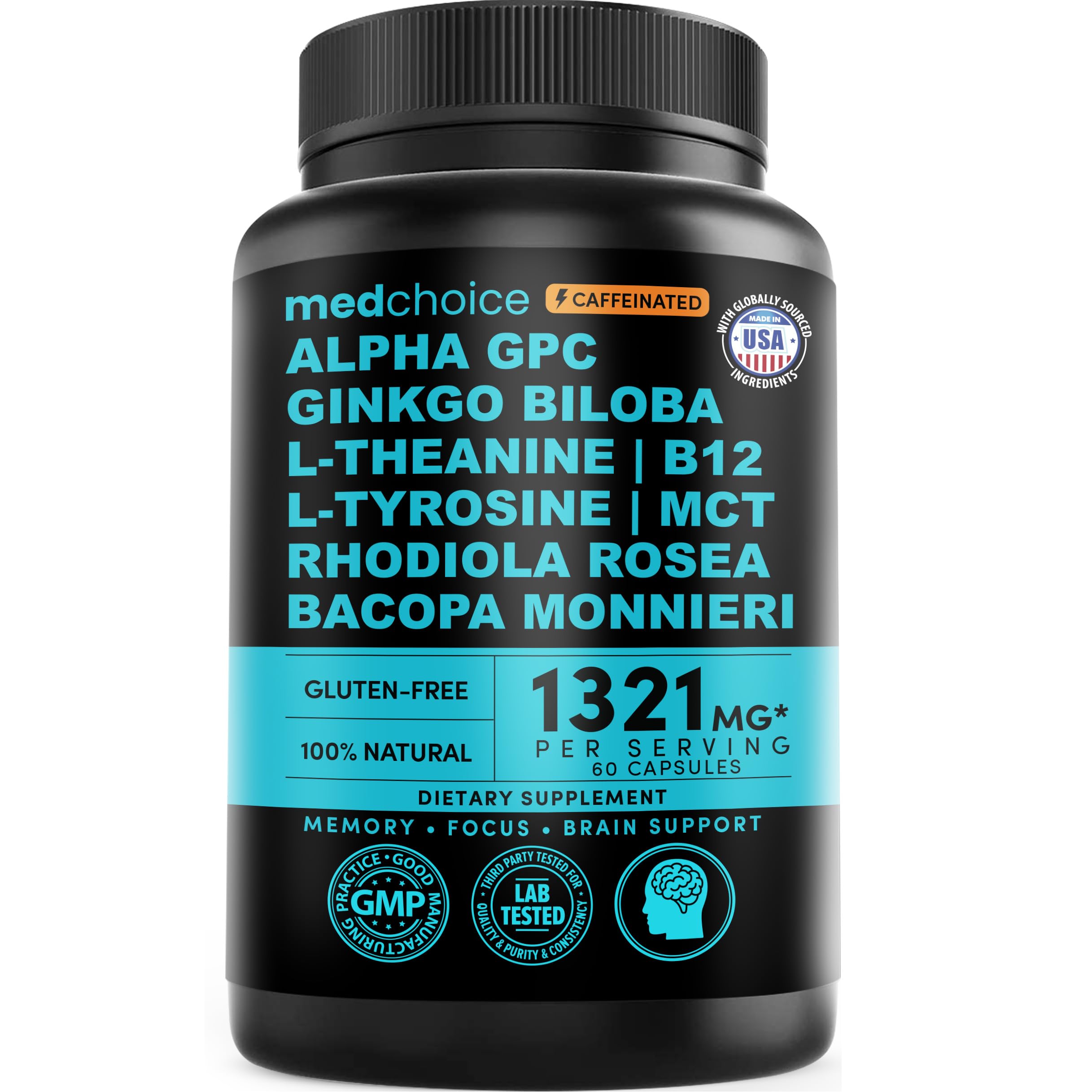 MedChoice 12-in-1 Nootropic Brain Supplement with Caffeine, 60ct