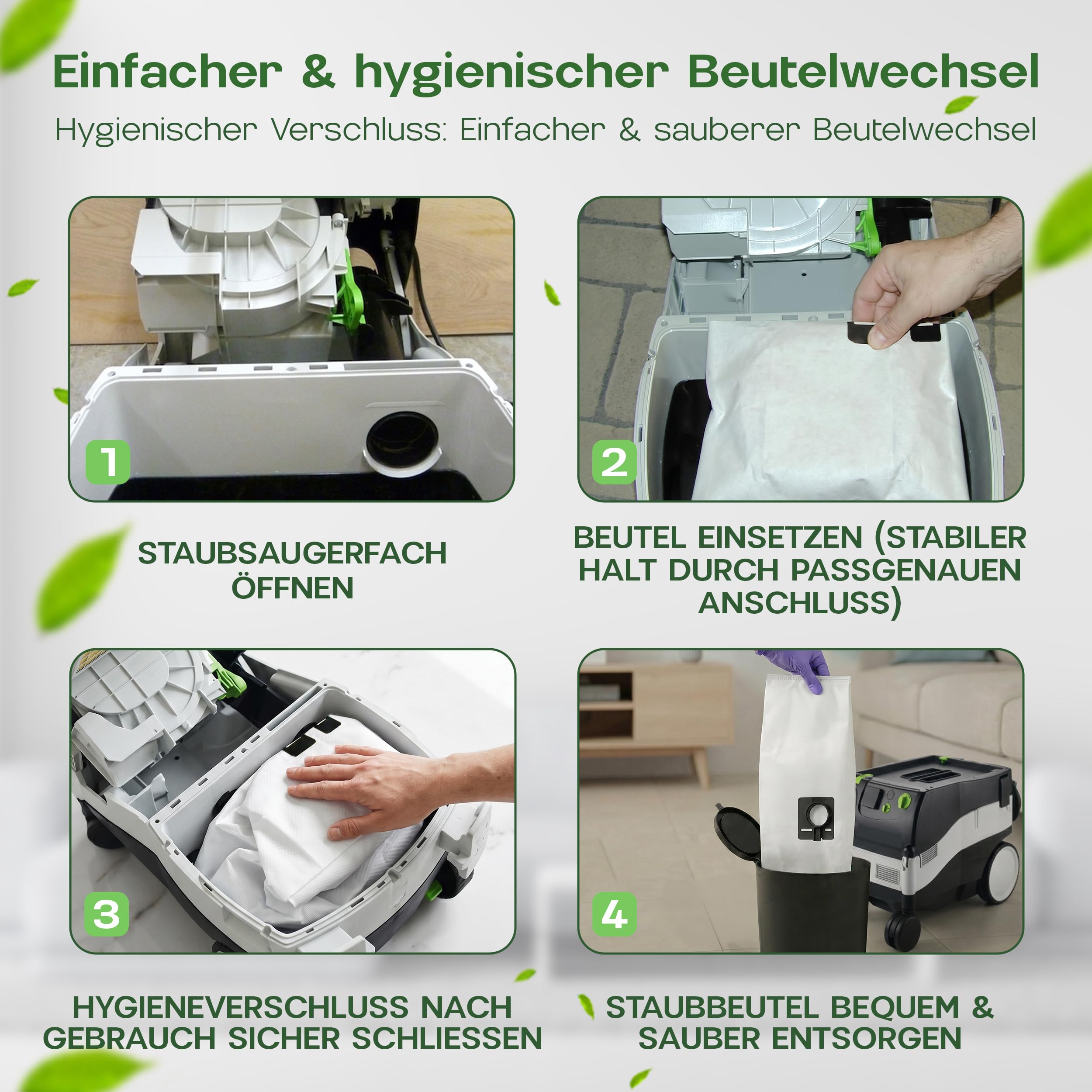 10 Staubsaugerbeutel passend für Festo/Festool CT 22, CT 22 E, CTL 22, CTL 33, CTL 33 LE SG Staubsauger, Mikrovlies