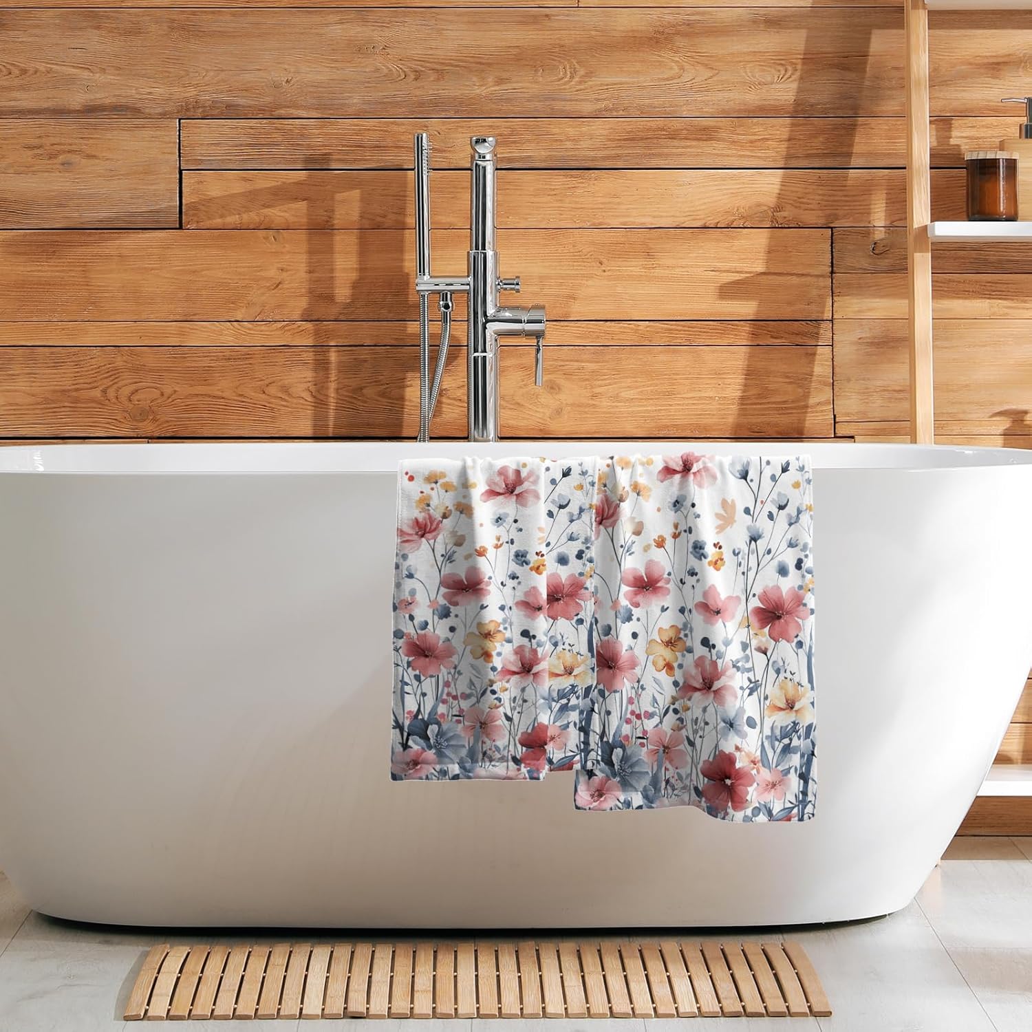 Watercolor Flowers Hand Towels, 14x28 Inch Pink Blue Floral Butterfly Botanical Absorbent Soft Dish Washing Cloth Face Tea Towels for Kitchen Bathroom Gym Hotel Spa Decor - Image 7