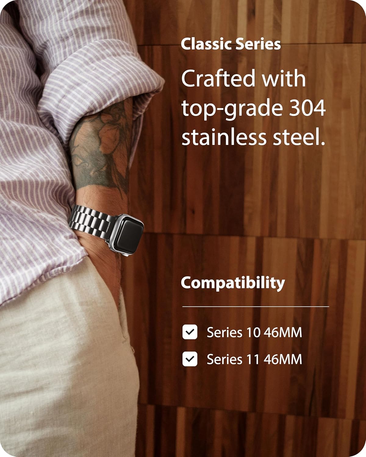 Fullmosa Metal Band Compatible with Apple Watch Bands Series 11 10 46mm, Stainless Steel Strap iWatch Band with Case for Apple Watch, Silver