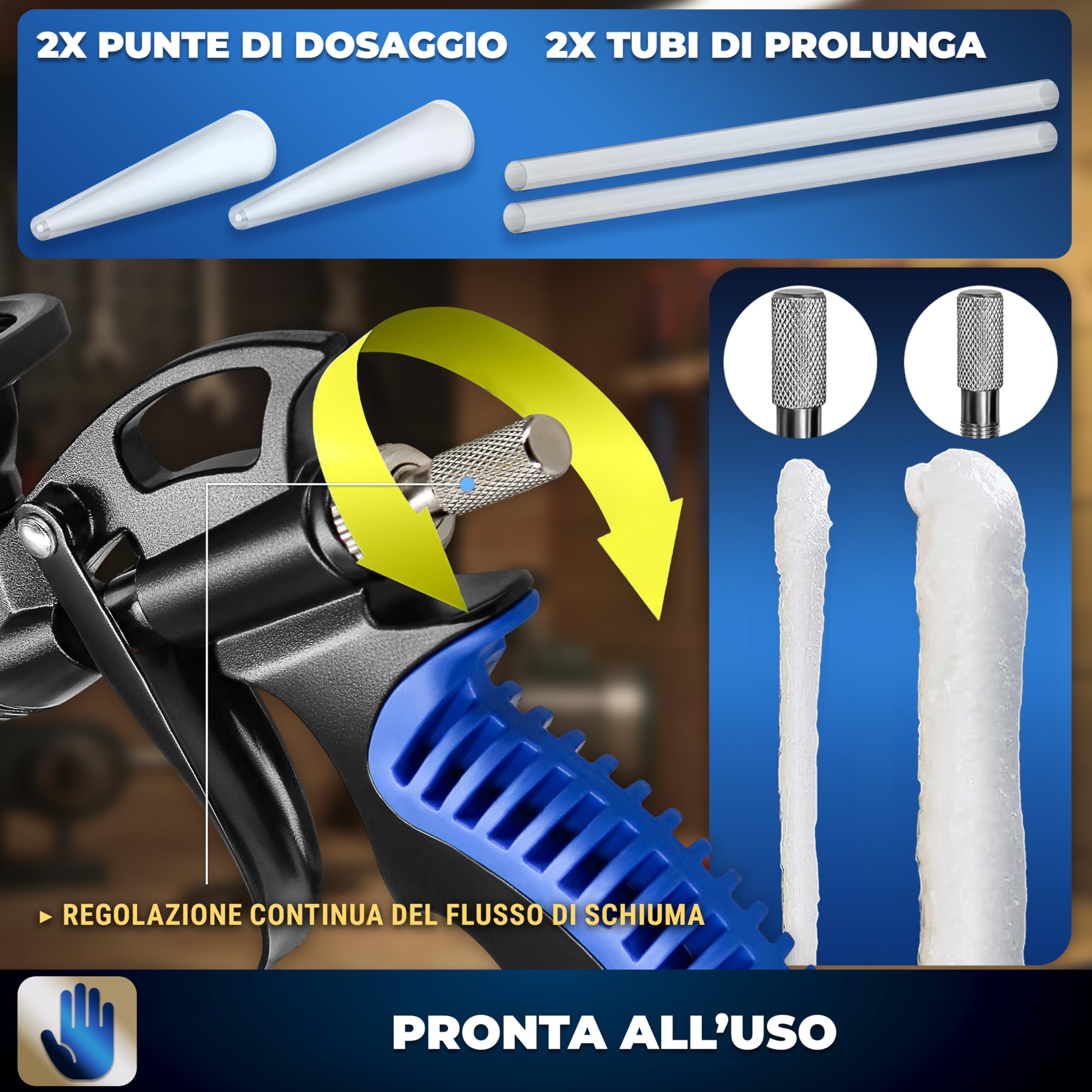 S&R Pistola Schiuma Poliuretanica Professionale PU 345 mm. Pistola per Schiuma Espansa Rivestimento Antiaderente e Ugello Acciaio Inox e Teflon. Foam Gun Dosaggio di Precisione.