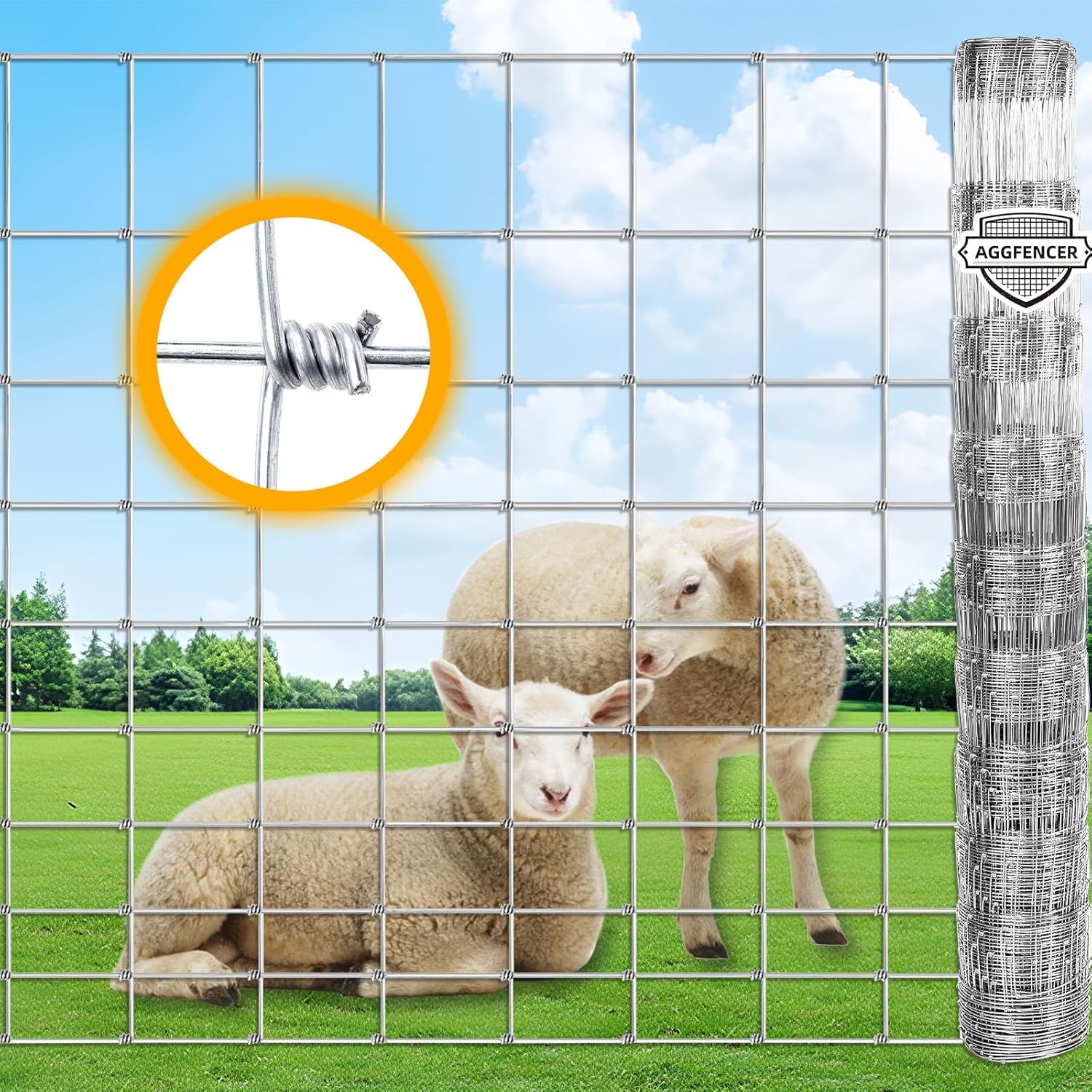 4ft x 30ft Galvanized Farm Fence, Fixed Knot Woven Wire Livestock Fence 16Ga, Deer Cattle Fence Wire, for Sheep Hog Goat Horse Panel Fence and Field Protection