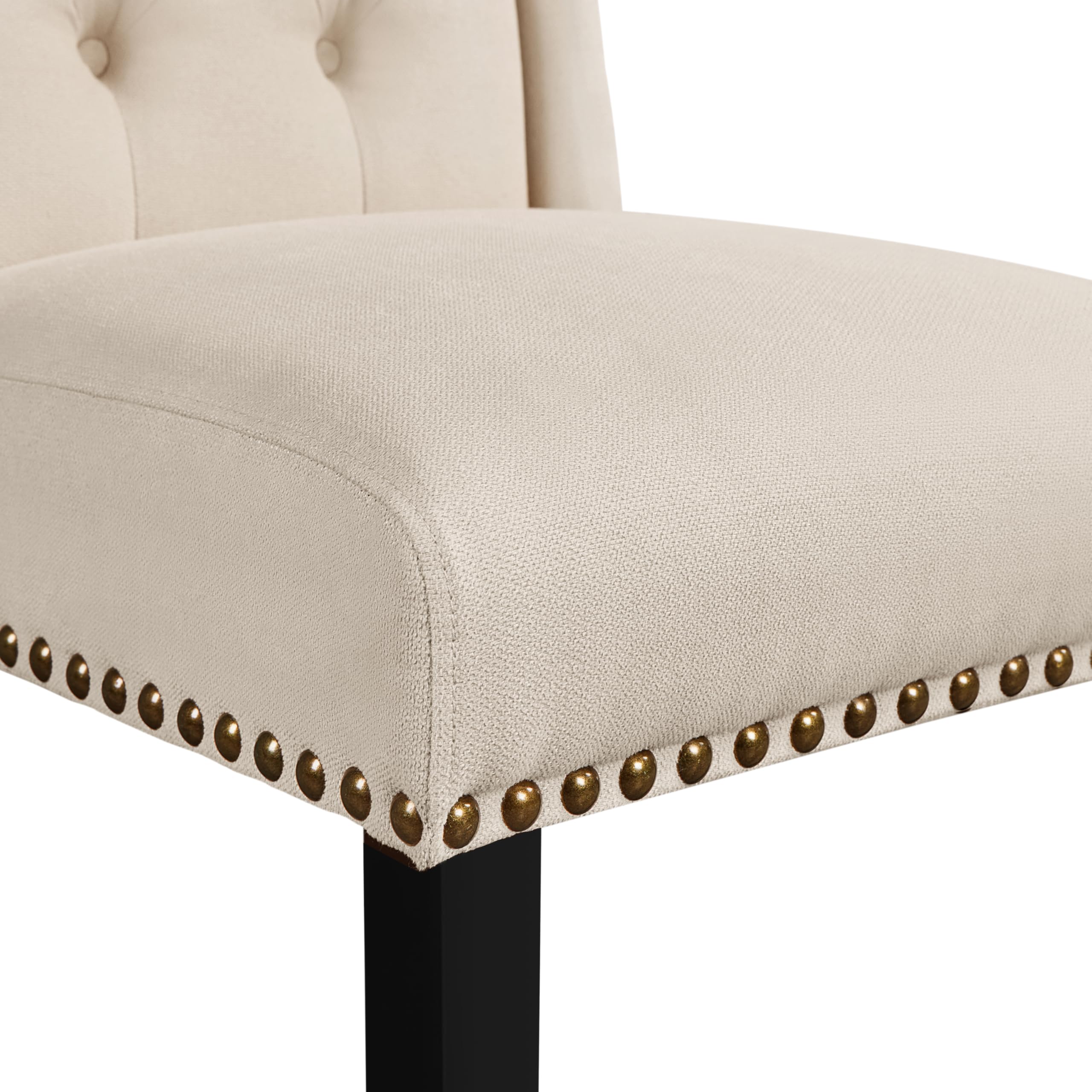 Yaheetech Set 2 Sedie Sala da Pranzo Tessuto Imbottite Eleganti Gambe in Legno Massello Schienale Alto con Bottoni Portata 140 kg Beige