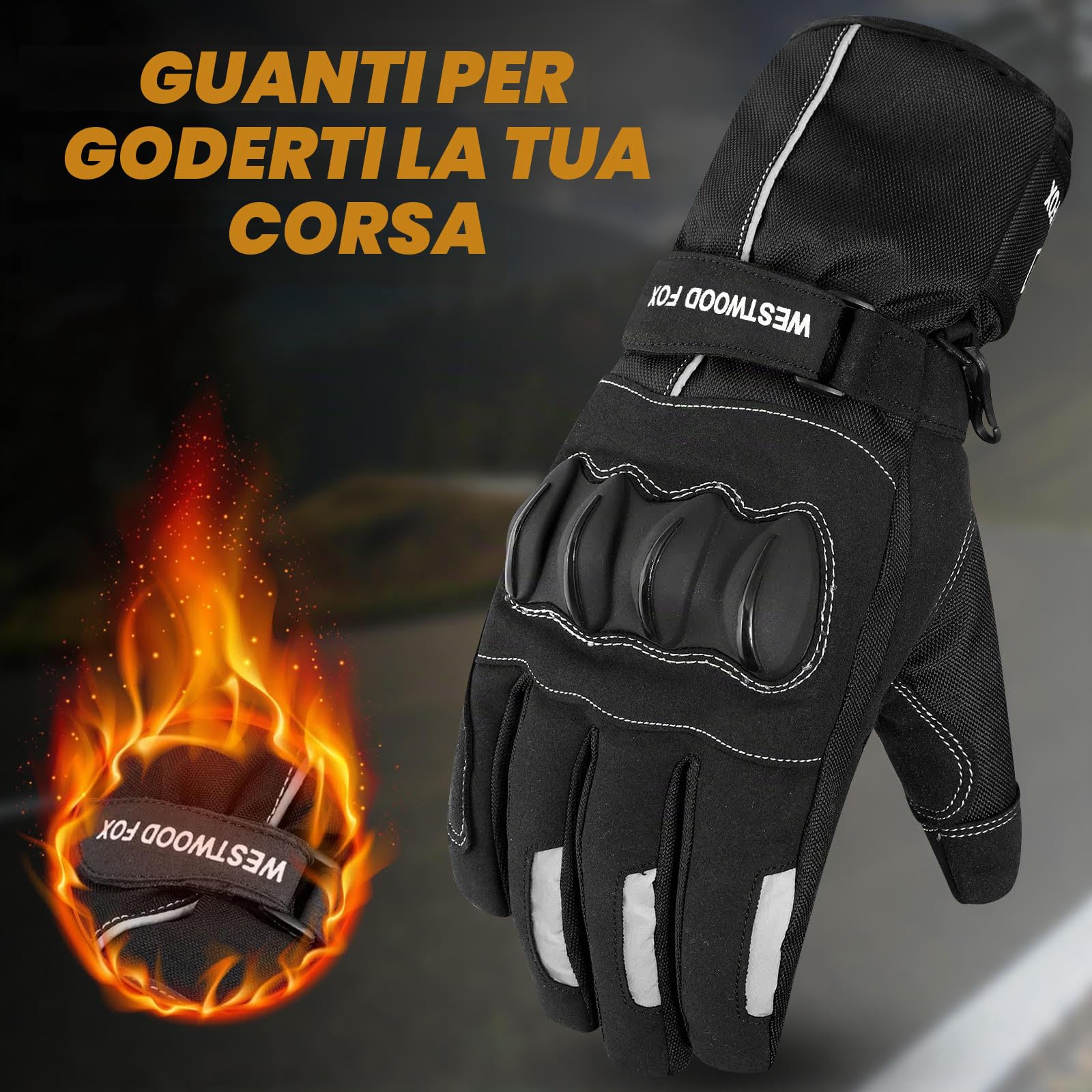 WESTWOOD FOX GEAR Guanti Moto, Guanti Impermeabili Invernali Termici Uomo Equitazione Antivento Scooter Motor Sport Touchscreen Estate Calda
