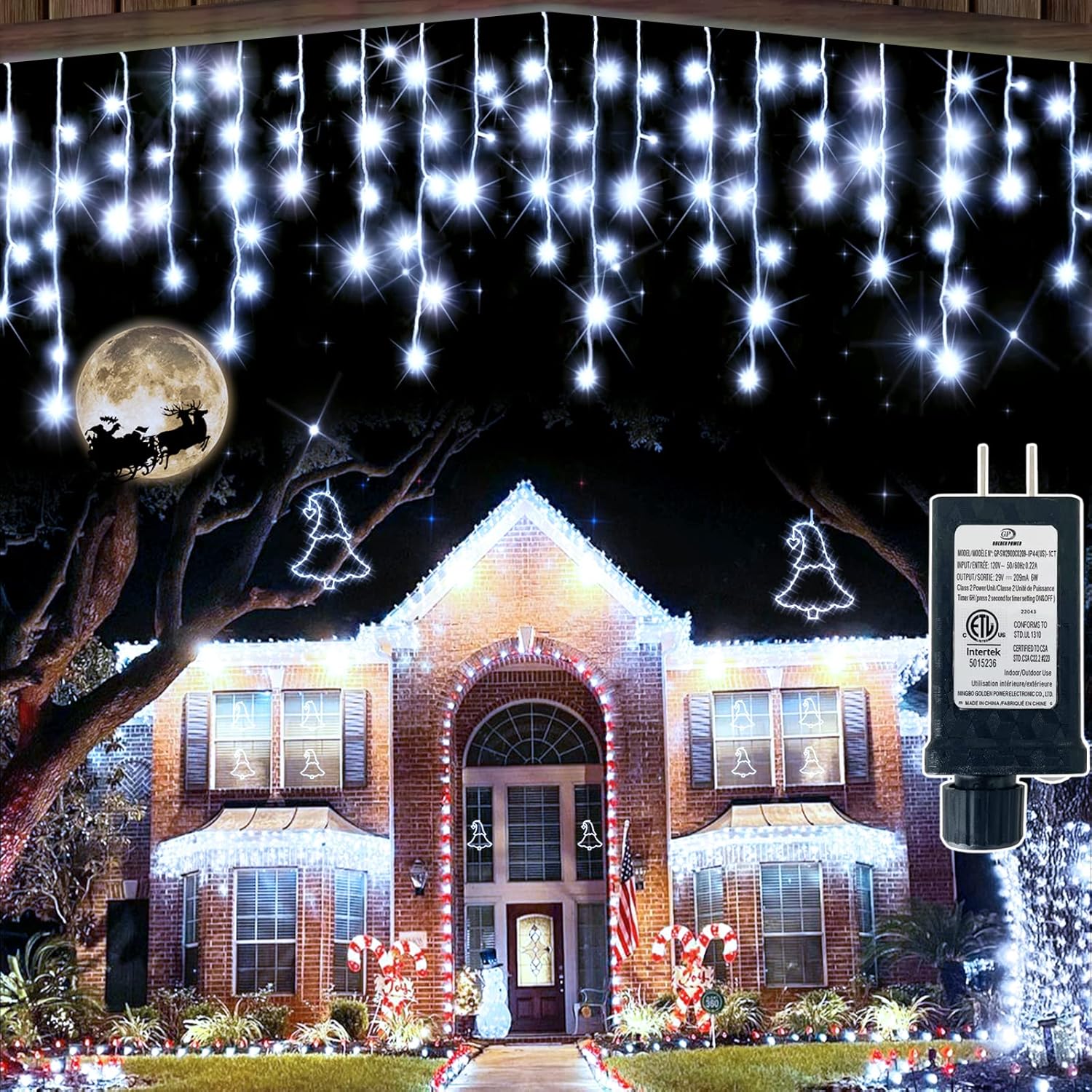 66ft LED Christmas Lights Outdoor Decorations, 8 Lighting Modes with Timer Memory 611 LED Curtain Fairy Light with 141 Drops, Waterproof Light for Christmas Holiday Wedding Party Decor (Cool White)