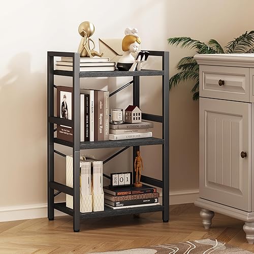 Vista 2 de Homeiju - Librero, estantería industrial de 3 niveles, estantería pequeña de metal, estante rústico Etagere para almacenamiento, para sala de estar