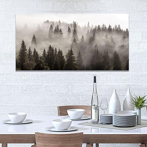 Miniatura 7 de Dream Land Lienzo de pared de montaña del bosque pintura de paisaje neblinoso de árbol blanco y negro grande para dormitorio