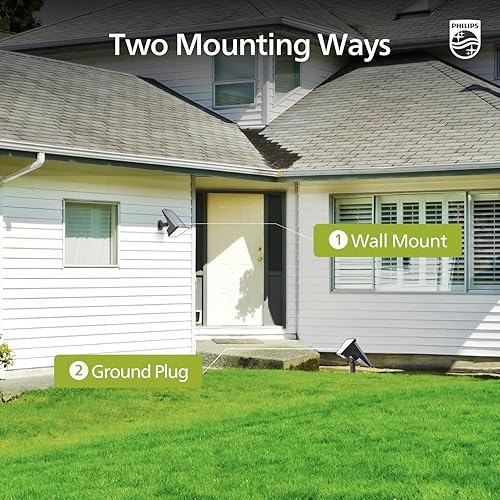 Miniatura 6 de Philips Paquete de 4 focos solares impermeables para exteriores, 28 LED de 7500 K, luces solares para caminos de paisaje, del atardecer al amanecer,