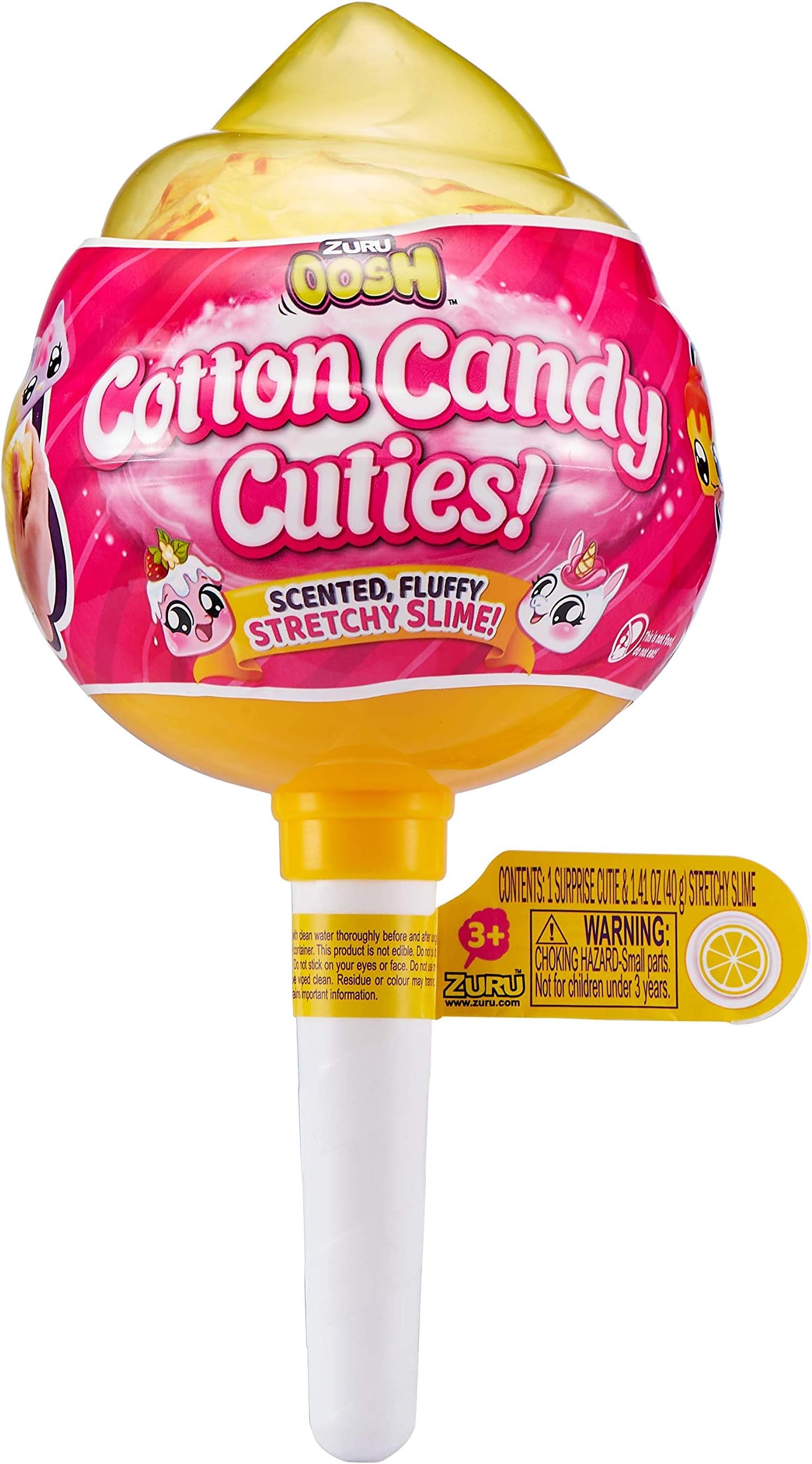 Oosh Slime Cotton Candy Cuties Series 2 by ZURU (Yellow) Scented, Squishy, Fluffy, Soft, Stretchy, Stress Relief, Party Favors, Non-Stick with Collectible Cutie Slow Rise Toy