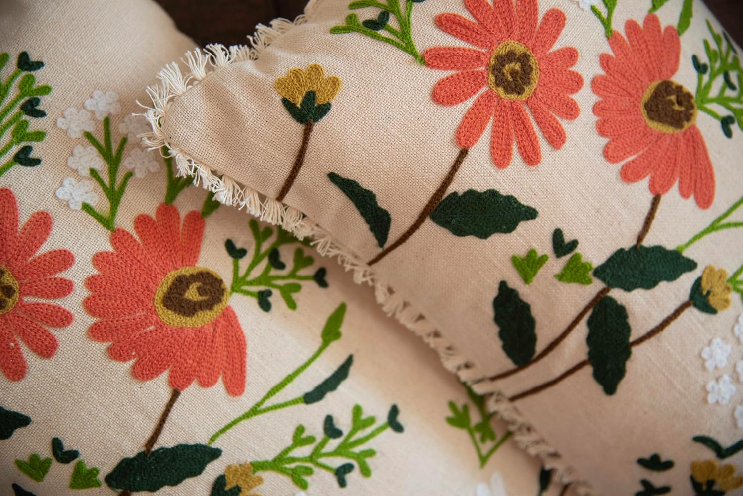 Decorative Floral Embroidered Cushion Cover, Rectangular in 12 x 20 inch Size, 30 x 50 cm, for Living Room Sofa, Chairs, Bed, Pack of 1