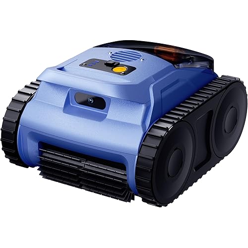 Cordless Robotic Pool Vacuum, Pool Cleaner with Track Drive & Sonar Navigation, 180W Brushless Motor, Wall & Waterline Climbing, 150-Min Runtime, for Inground & Above-Ground Pools up to 2150 Sq. Ft.