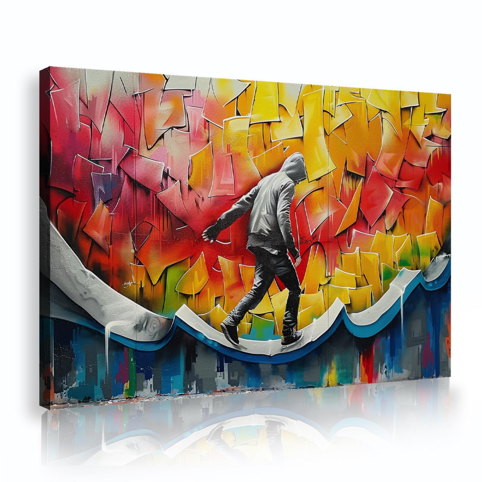 UIRINGART Hip Hop Stile Tela di Canapa Arte Della Parete Sport Tema Stampa Della Tela Decorazione Della Parete Strada Graffiti Poster Artwork per Teen Camera Da Letto 80x120cm Innerframe