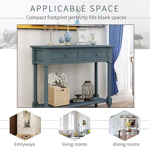 Miniatura 7 de P PURLOVE Daisy Series - Mesa consola pequeña, diseño tradicional con dos cajones y estante inferior para sala de estar y dormitorio