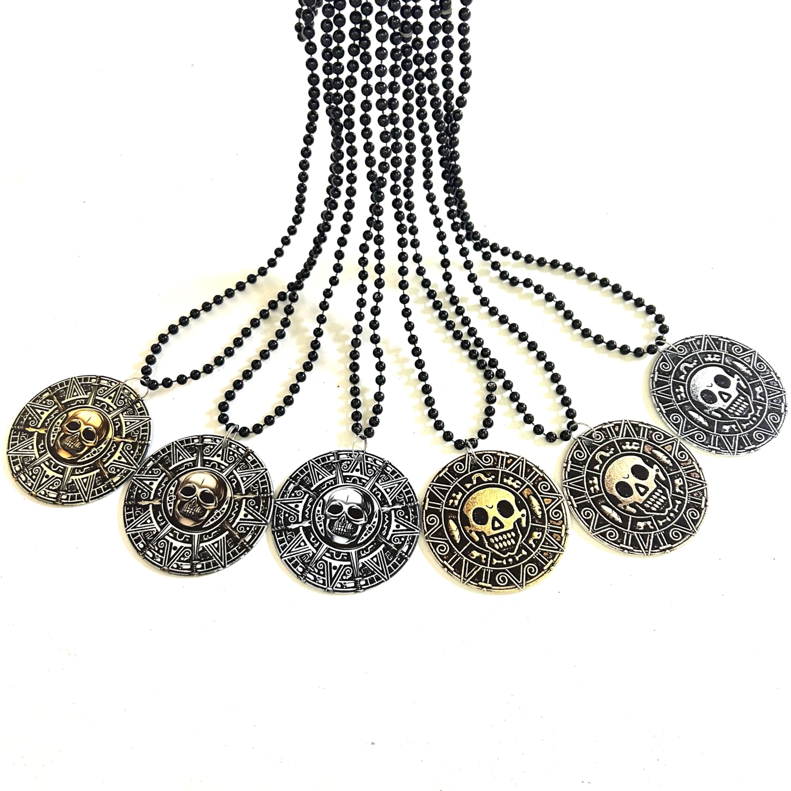 YSPPF 6 Pcs Halloween Pirates Coin Beads Necklaces Pirate Festival Pendant Skull Necklaces Props Party Decorations