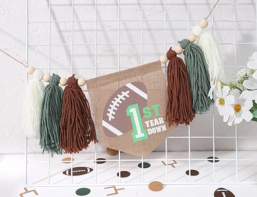 Miniatura 9 de Cartel de fútbol con borlas para primera silla de bebé, decoración de fiesta de primer cumpleaños, pancarta de fútbol americano con flecos para