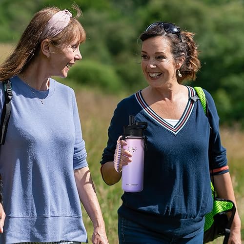 Miniatura 8 de NATURE PIONEOR Botellas de agua aisladas con mango de paracaídas, botella de agua deportiva al vacío de 18 onzas de boca ancha con 3 tapas, acero