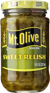 Mt. Olive Sweet Pickle Relish, 8 oz Jar - Premium Quality, Fat-Free Healthy Condiment for Hot Dogs & Burgers