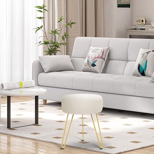 Miniatura 7 de GERANT Taburete de tocador multifuncional  Taburete de terciopelo tapizado  Silla otomana redonda Morden  Asiento de mesa auxiliar con patas de