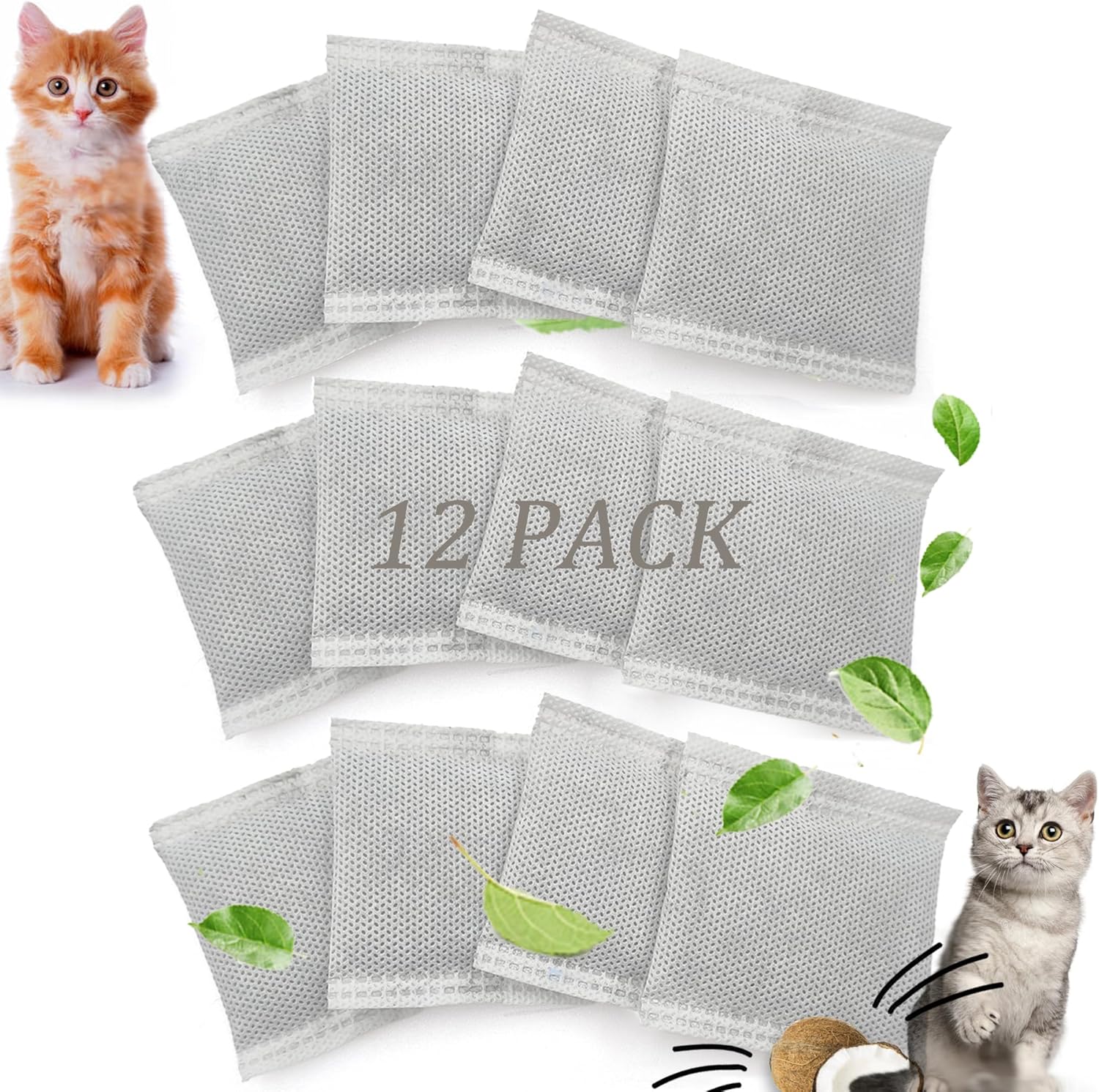 PurifyLogix 12 Pack Universal Odor Eliminator for Hooded Cat Litter Box, Natural Activated Charcoal Filters Refills, Cat Toilet Odor Control Replacement for Automatic Litter Box
